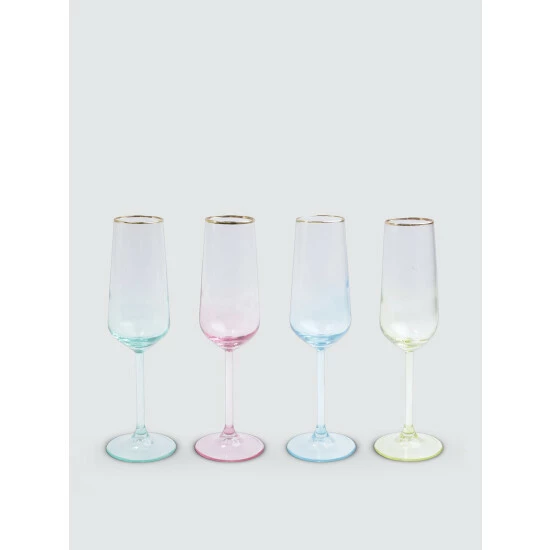 Viva By Vietri Rainbow Assorted Champagne Flutes - Set Of 4 Drinkware 1 Viva By Vietri Rainbow Assorted Champagne Flutes - Set Of 4 Drinkware